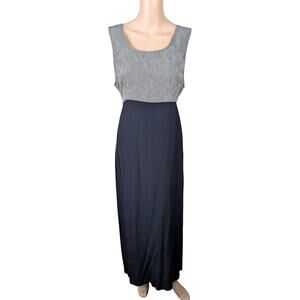 Vintage 90s S Roberts Striped Midi Dress M/L Empire Waist Crinkle Skirt Rayon
